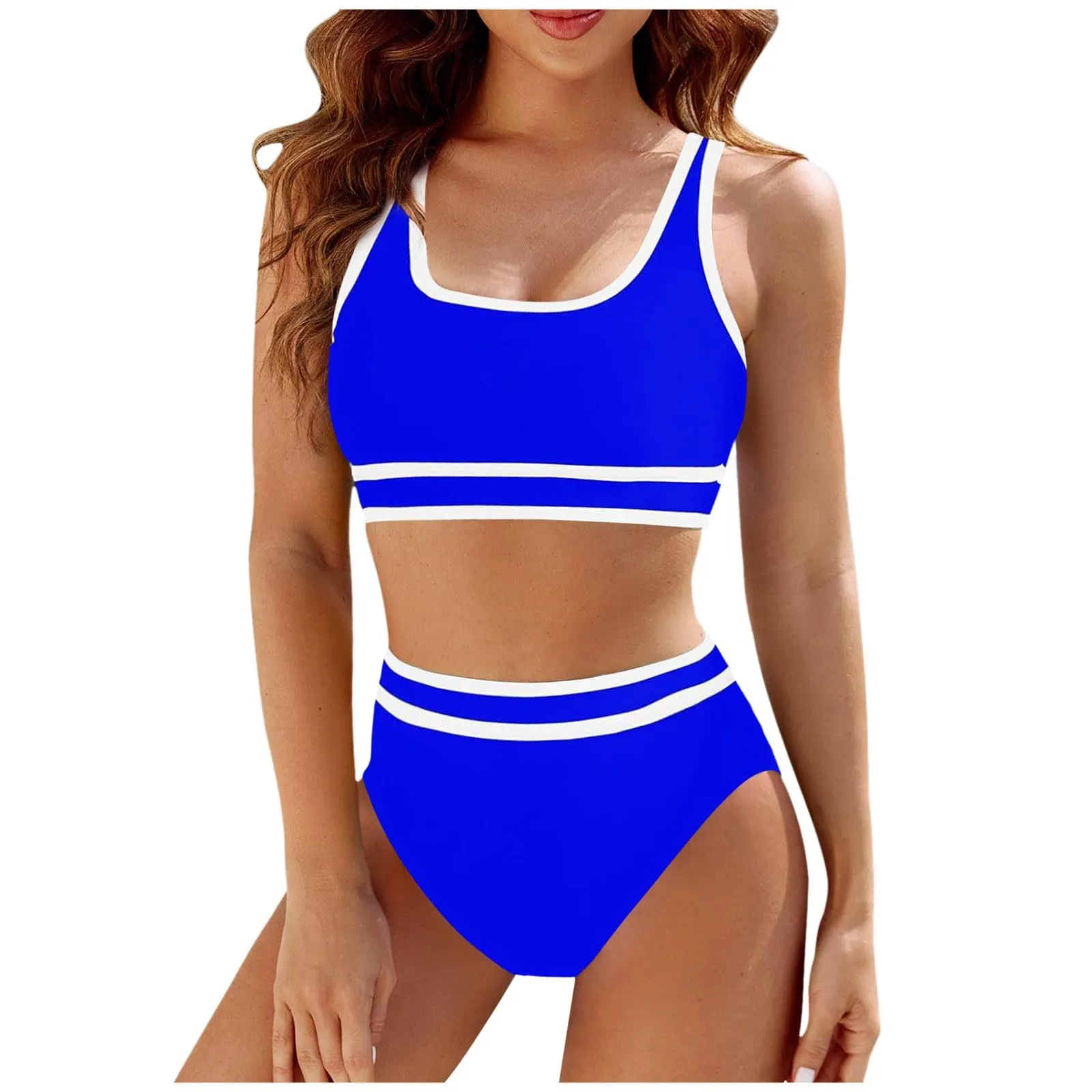 Generisch Costume da bagno da donna nero bikini da donna a vita alta, costume da bagno sportivo in due pezzi, costume da bagno con taglio alto a compressione, Bu2, XL - immagine 1