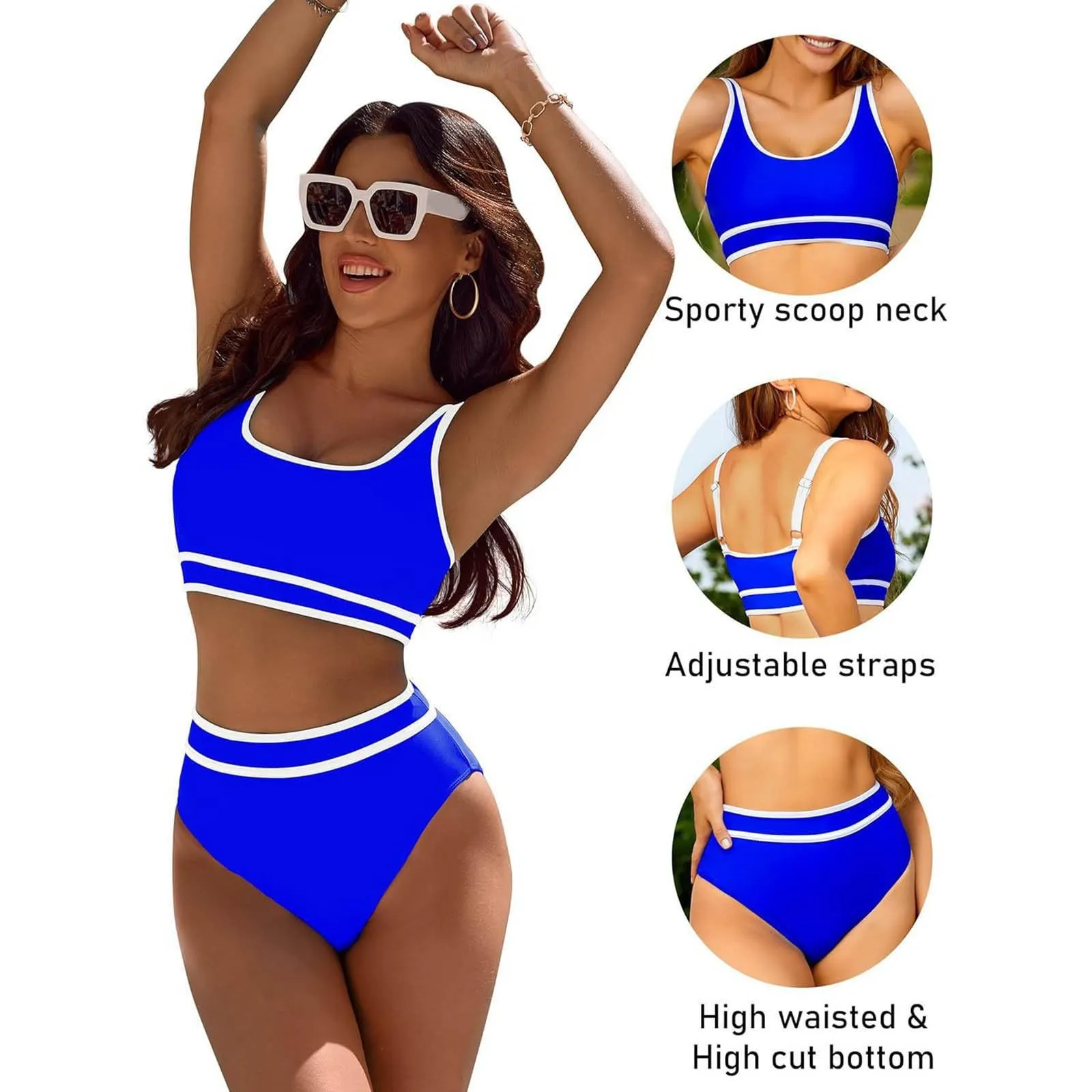 Generisch Costume da bagno da donna nero bikini da donna a vita alta, costume da bagno sportivo in due pezzi, costume da bagno con taglio alto a compressione, Bu2, XL - immagine 4