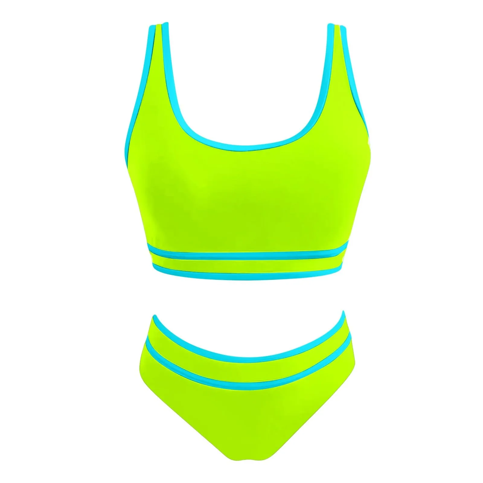 Generisch Costume da bagno da donna nero bikini da donna a vita alta, costume da bagno sportivo in due pezzi, costume da bagno con taglio alto a compressione, Verde menta, M - immagine 7