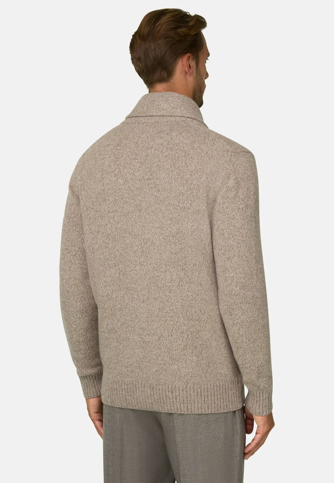 Boggi, Cardigan In Lana Con Collo Sciallato Mouliné, Uomo, Taupe, Taglia: XXL - immagine 4