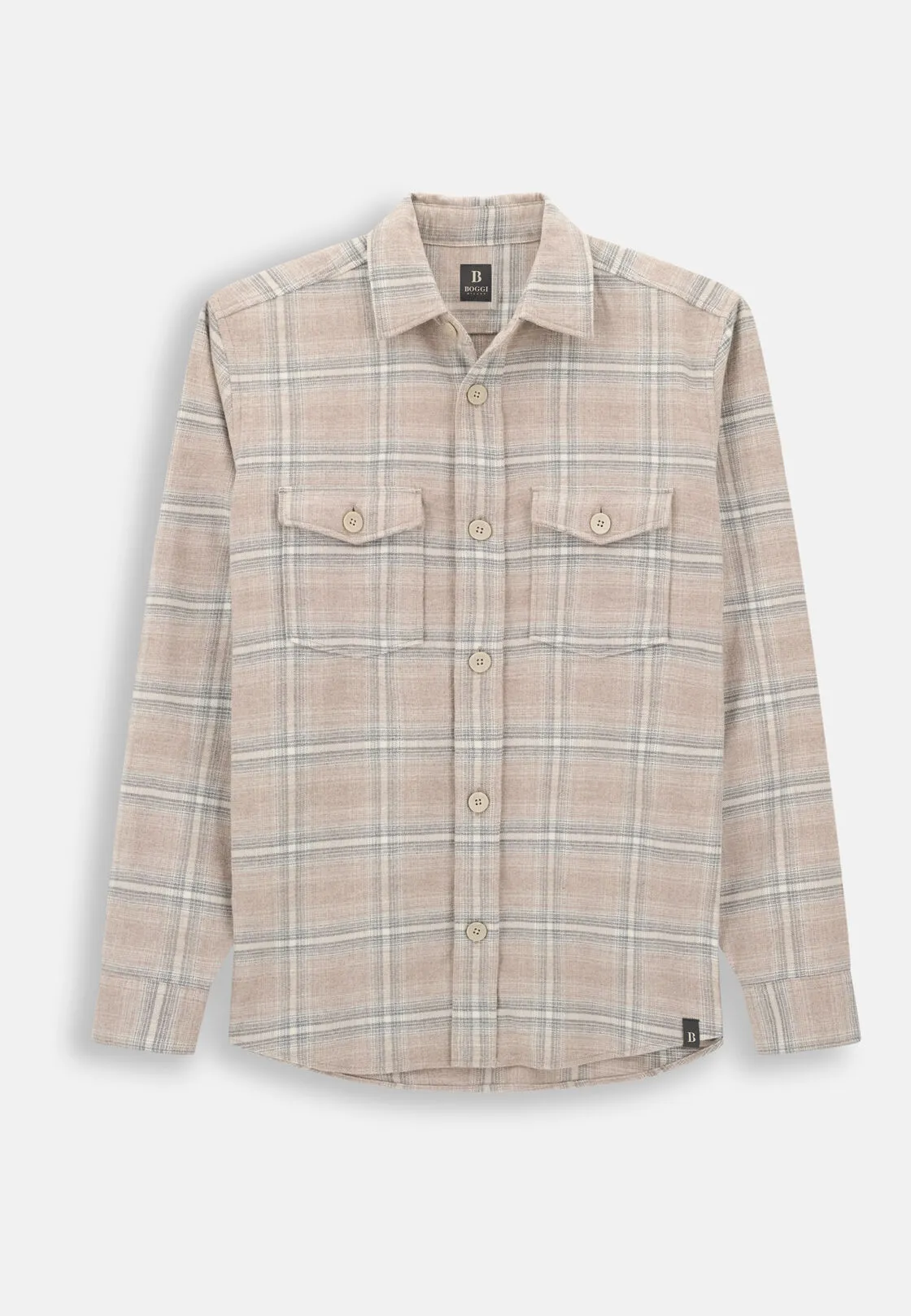Boggi, Camicia Over A Quadretti In Flanella Di Cotone, Uomo, Beige, Taglia: M - immagine 6