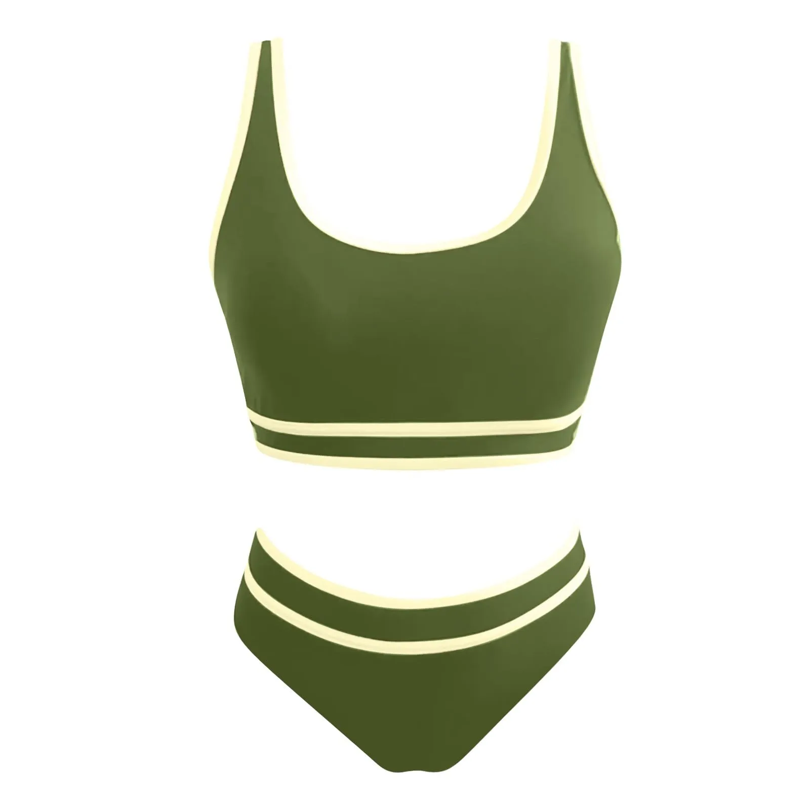 Generisch Costume da bagno da donna nero bikini da donna a vita alta, costume da bagno sportivo in due pezzi, costume da bagno con taglio alto a compressione, verde militare, S - immagine 7