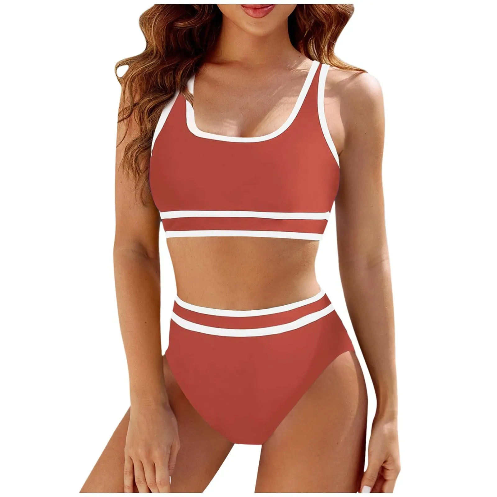 Generisch Costume da bagno da donna nero bikini da donna a vita alta, costume da bagno sportivo in due pezzi, costume da bagno con taglio alto a compressione, RD2, S - immagine 1