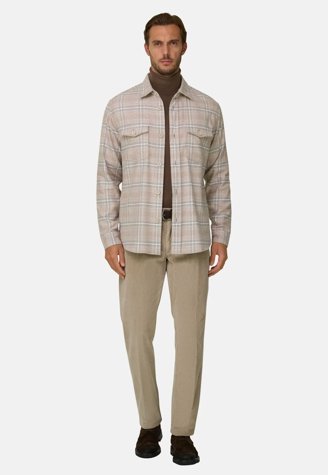 Boggi, Camicia Over A Quadretti In Flanella Di Cotone, Uomo, Beige, Taglia: XL - immagine 2