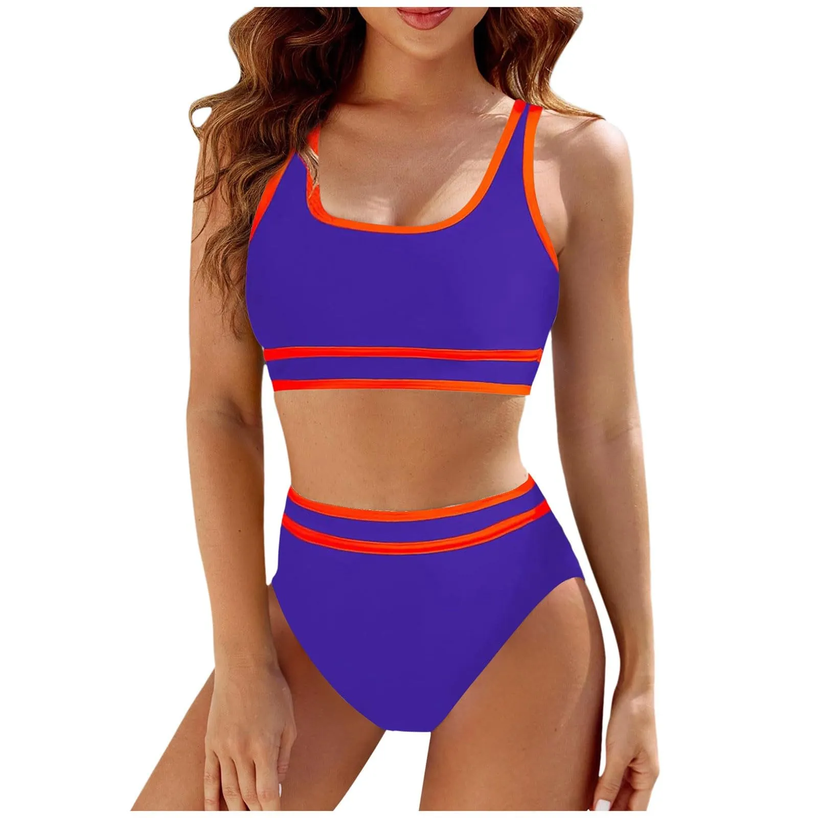 Generisch Costume da bagno da donna nero bikini da donna a vita alta, costume da bagno sportivo in due pezzi, costume da bagno con taglio alto a compressione, PP2, S - immagine 1