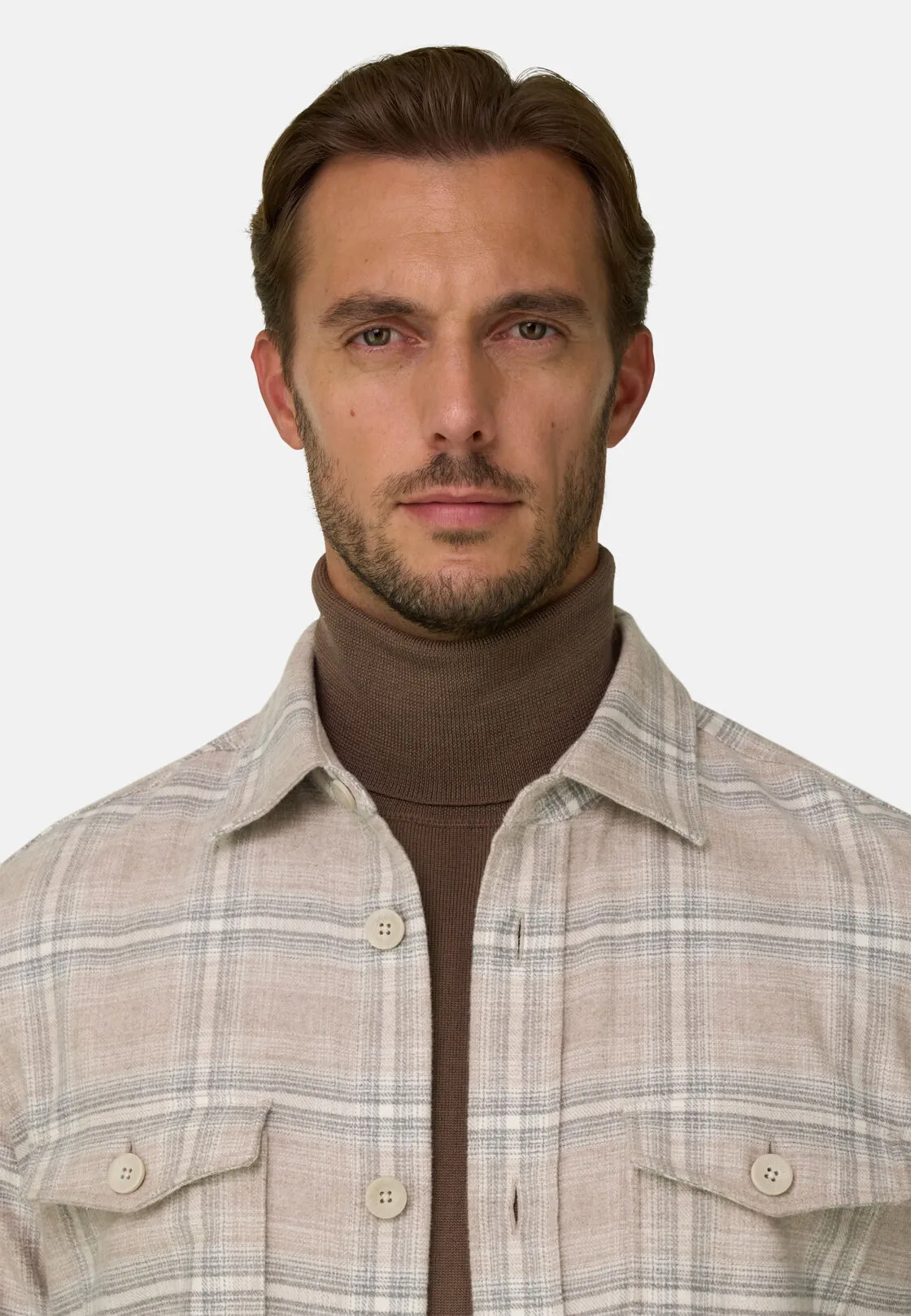 Boggi, Camicia Over A Quadretti In Flanella Di Cotone, Uomo, Beige, Taglia: XS - immagine 3