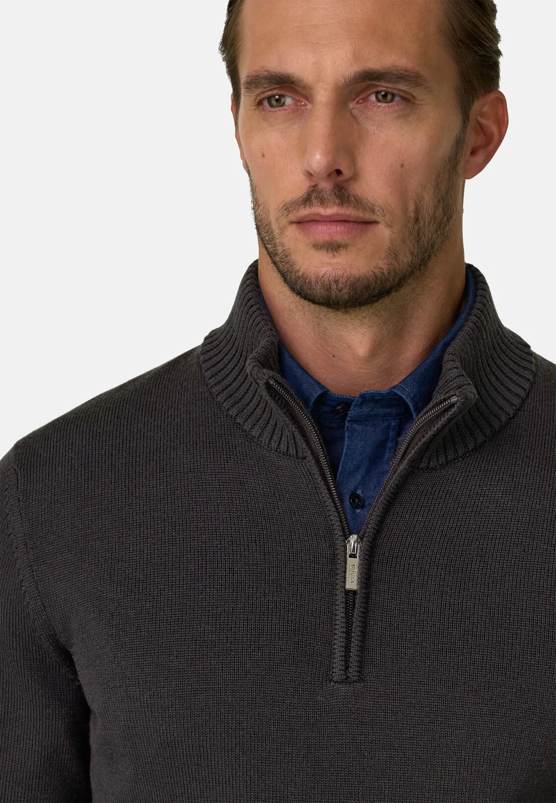 Boggi, Lupetto Mezza Zip In Lana Merino Superfine, Uomo, Marrone scuro, Taglia: M - immagine 3