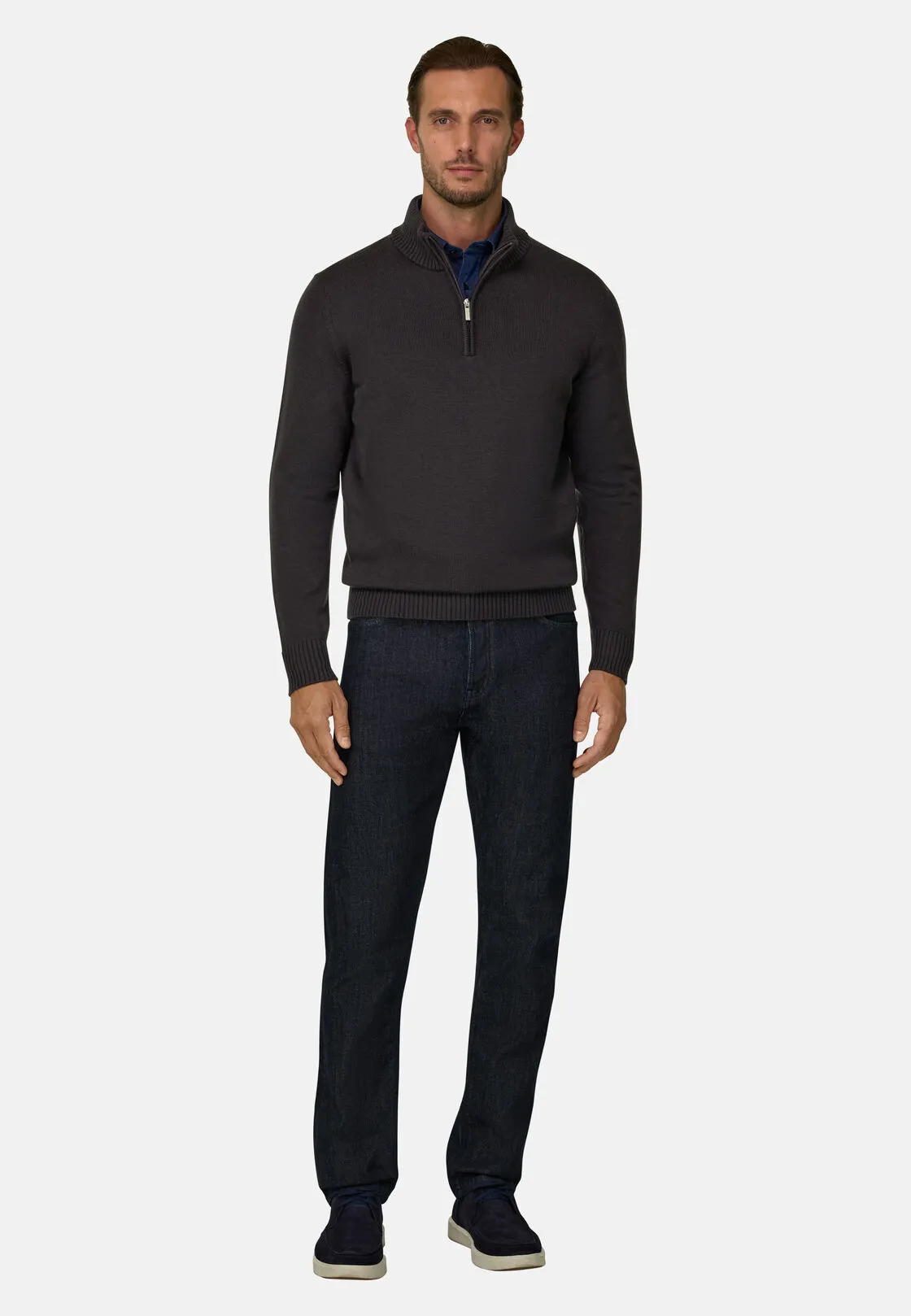 Boggi, Lupetto Mezza Zip In Lana Merino Superfine, Uomo, Marrone scuro, Taglia: XXL - immagine 2
