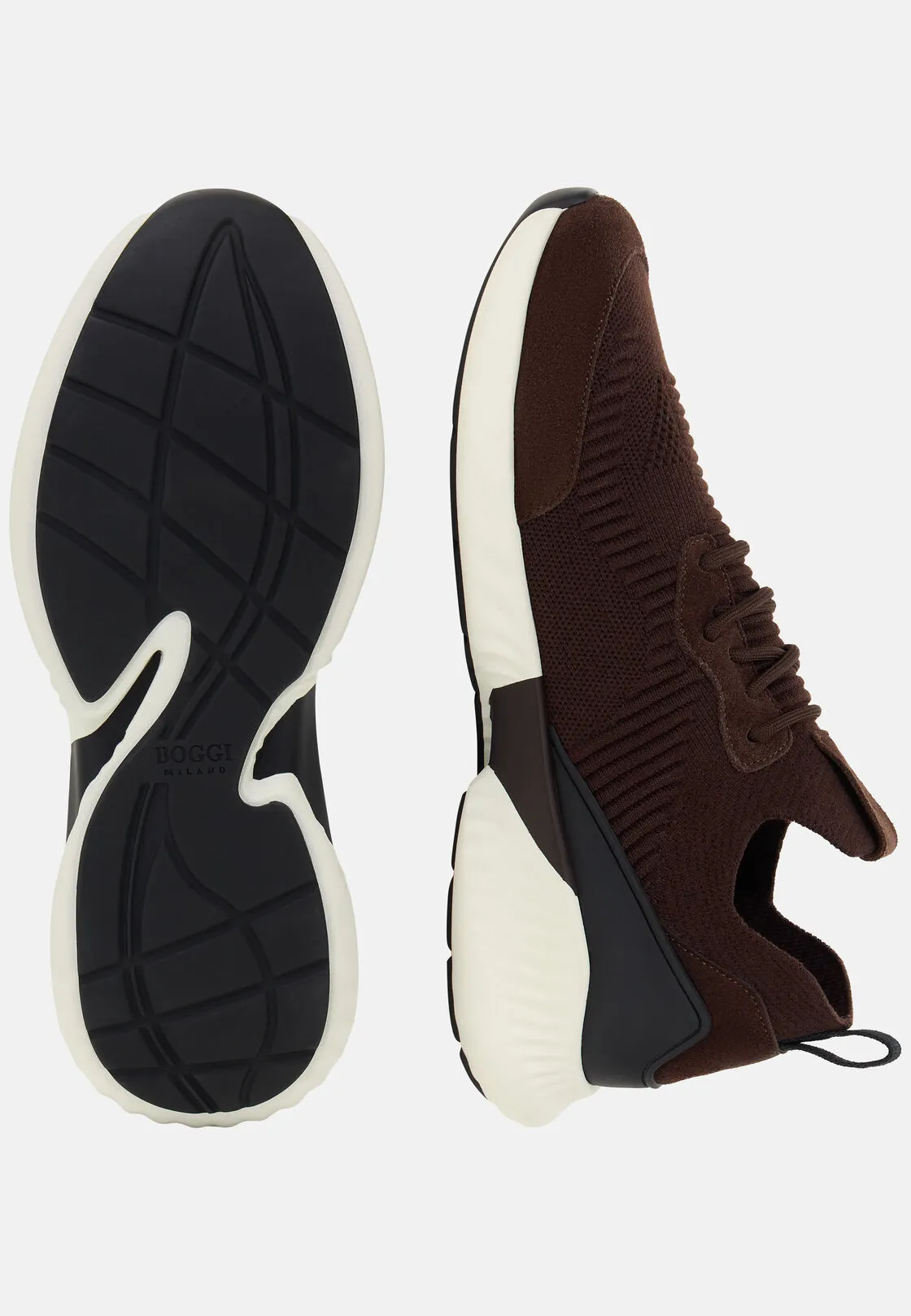 Boggi, Sneakers Willow In Filato Misto Lana, Uomo, Marrone scuro, Taglia: 43-9 - immagine 4