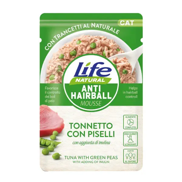 Life Cat Natural Anti Hairball Bustine 70 gr Tonnetto con piselli - confezione da 30 pezzi - Cibo umido per gatti - immagine 1