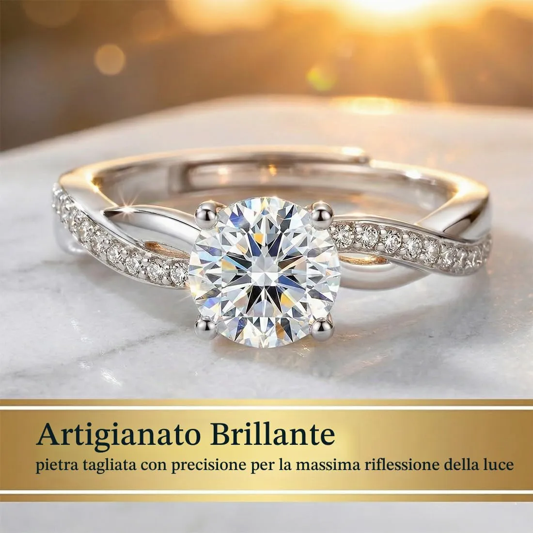 XENQITO 1 Pezzi Anello Argento Donna, Elegante Anello Regolabile Zirconia Cubica Amicizia Fidanzamento, Anello di Promessa Fedi Nuziali, Anelli Matrimonio,Anniversario Promessa Fedine Regali per Donna - immagine 3