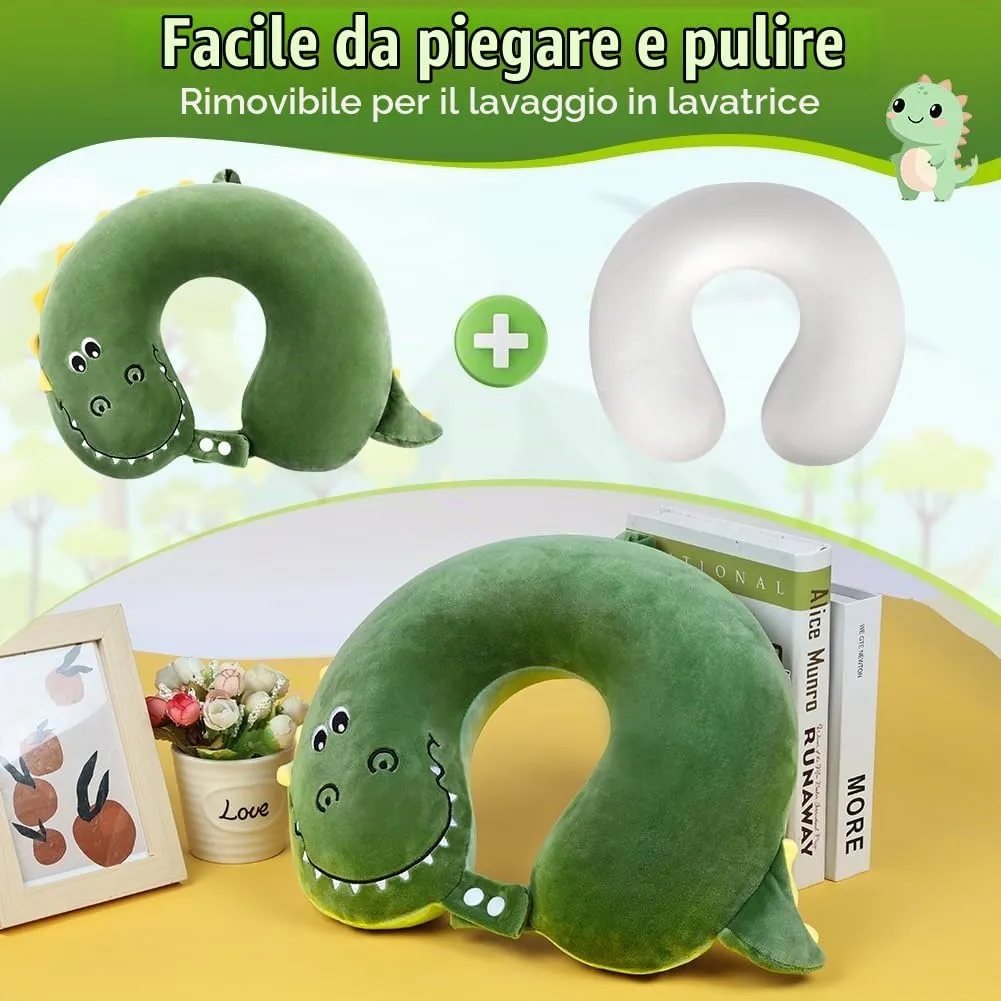 Alaoo Cuscino da Viaggio per Bambini, con Benda sull'occhio,Dinosauro - immagine 4