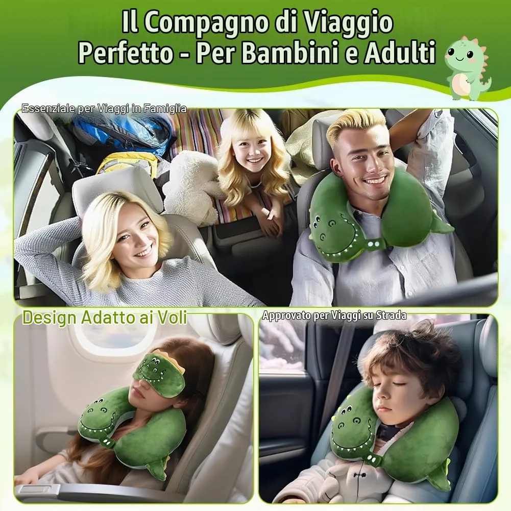 Alaoo Cuscino da Viaggio per Bambini, con Benda sull'occhio,Dinosauro - immagine 8