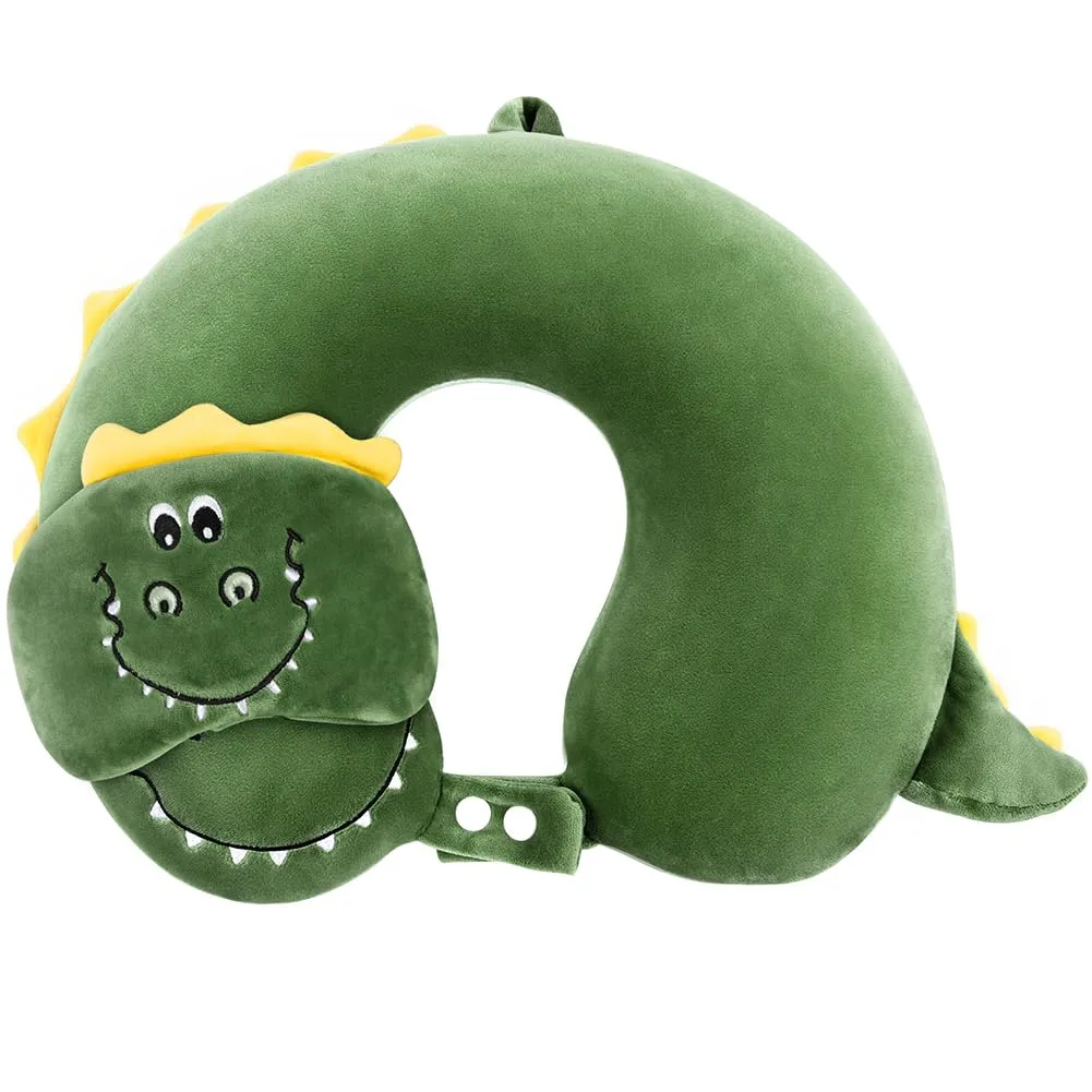 Alaoo Cuscino da Viaggio per Bambini, con Benda sull'occhio,Dinosauro - immagine 9