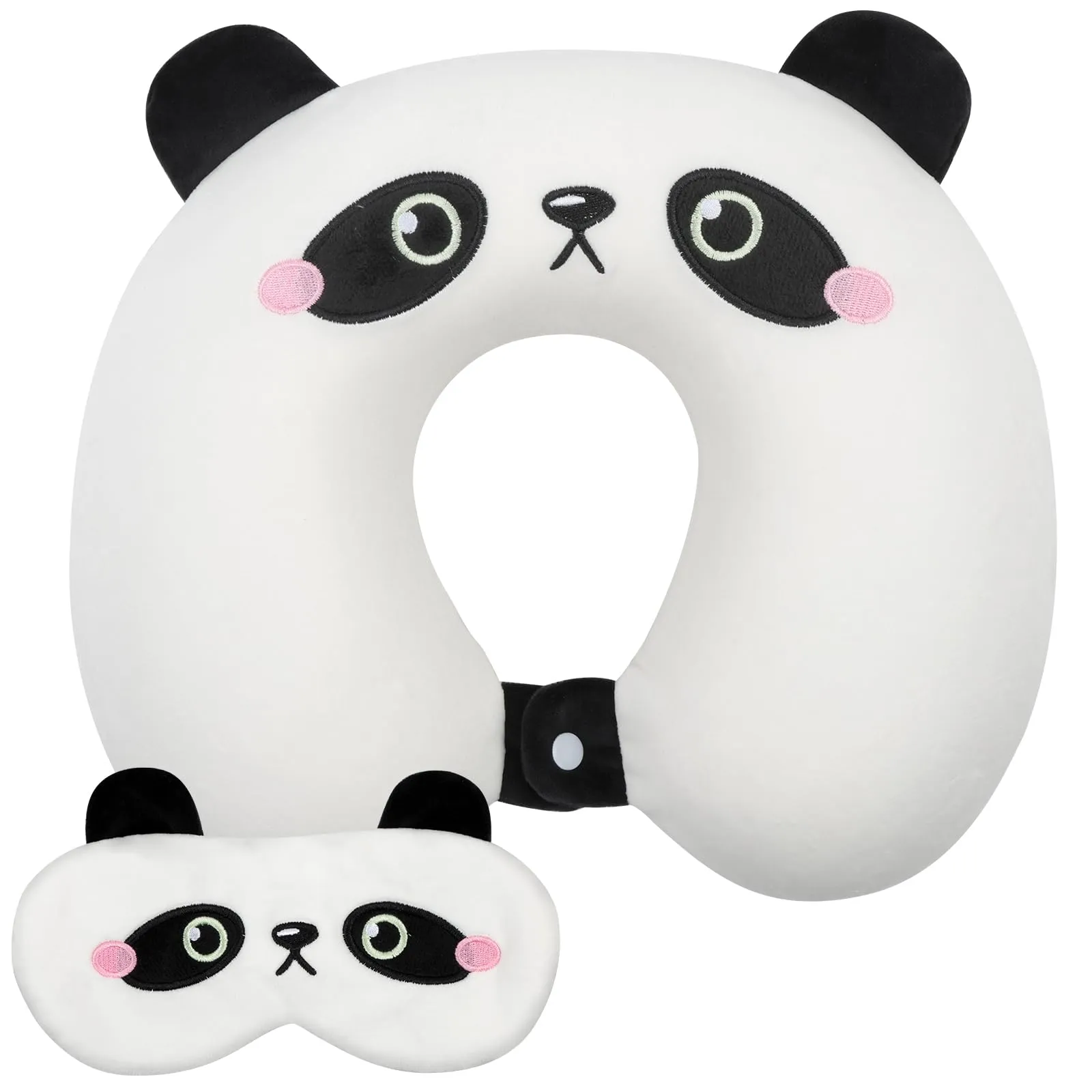 Alaoo Cuscino da Viaggio per Bambini, con Benda sull'occhio,Panda - immagine 1