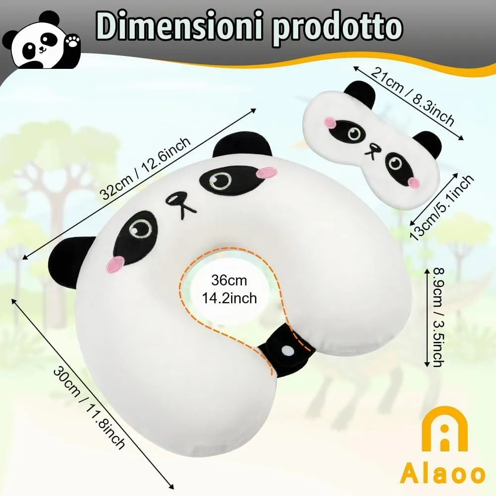 Alaoo Cuscino da Viaggio per Bambini, con Benda sull'occhio,Panda - immagine 2