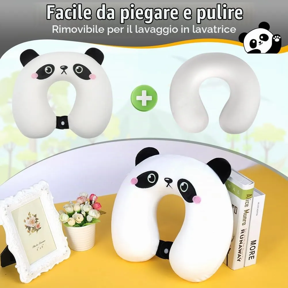 Alaoo Cuscino da Viaggio per Bambini, con Benda sull'occhio,Panda - immagine 4