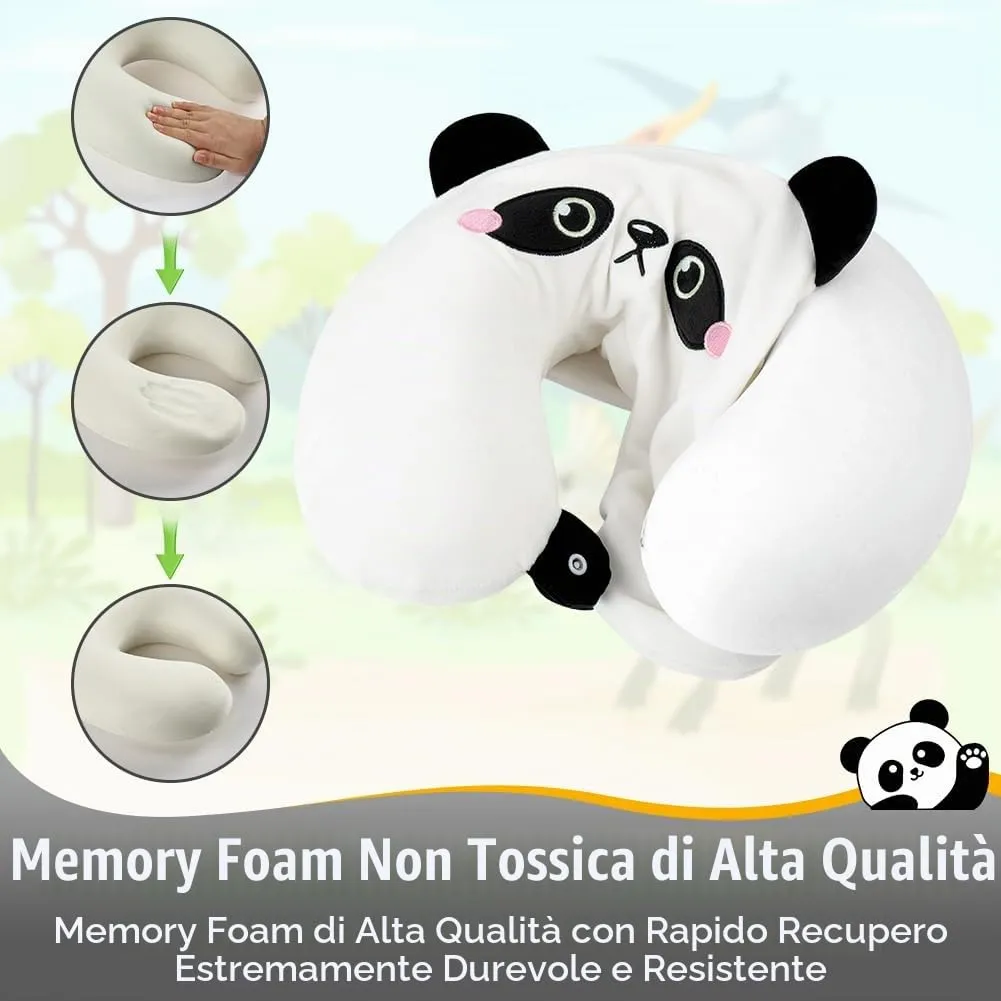 Alaoo Cuscino da Viaggio per Bambini, con Benda sull'occhio,Panda - immagine 5