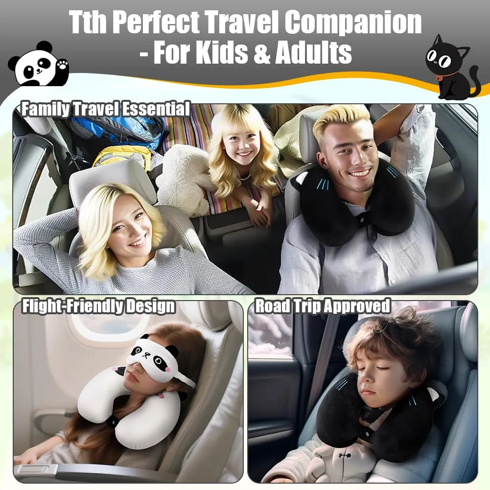 Alaoo Cuscino da Viaggio per Bambini, con Benda sull'occhio,Panda - immagine 8
