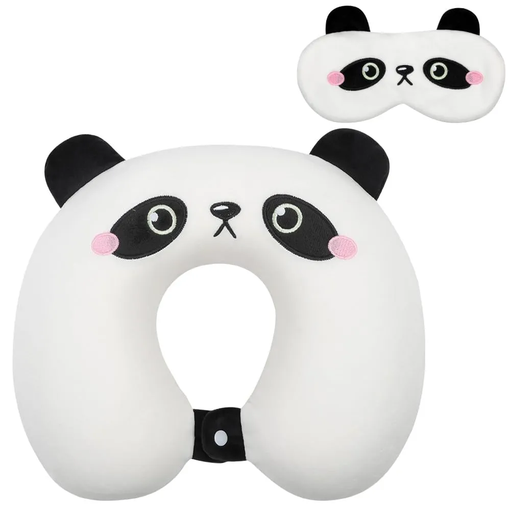 Alaoo Cuscino da Viaggio per Bambini, con Benda sull'occhio,Panda - immagine 9