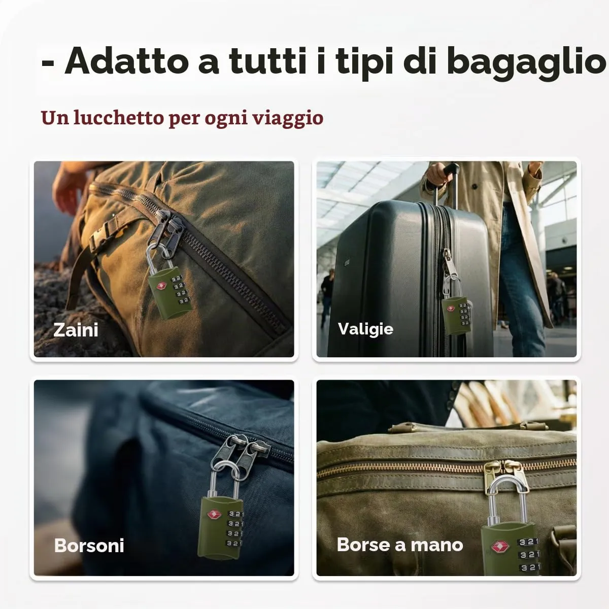 NOVLOCK Lucchetti TSA a combinazione da viaggio a 4 cifre – compatibile USA – per valigia, zaino, borsa sportiva e bagaglio a mano – 4 pezzi, nero/blu/verde/argento - immagine 8