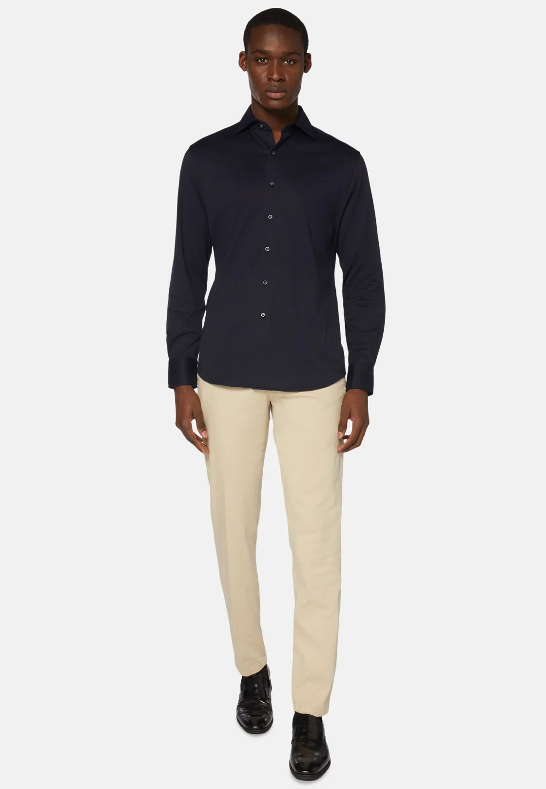 Boggi, Polo Camicia In Jersey Di Cotone Regular Fit, Uomo, Navy, Taglia: M - immagine 2