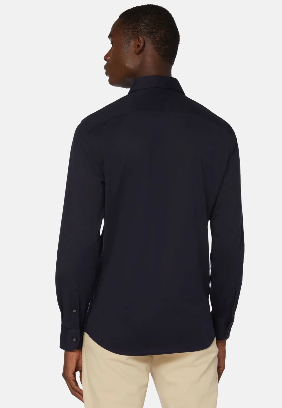 Boggi, Polo Camicia In Jersey Di Cotone Regular Fit, Uomo, Navy, Taglia: M - immagine 3