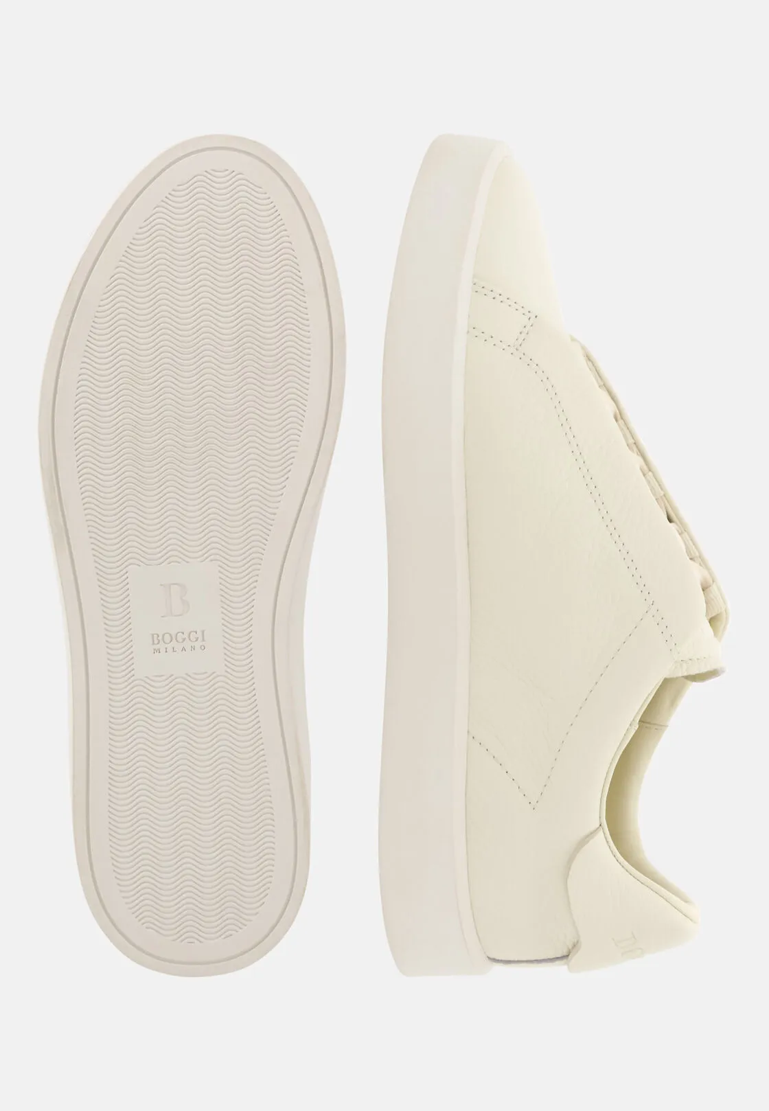 Boggi, Sneakers Essence In Pelle Bottalata, Uomo, Bianco, Taglia: 47-13 - immagine 4
