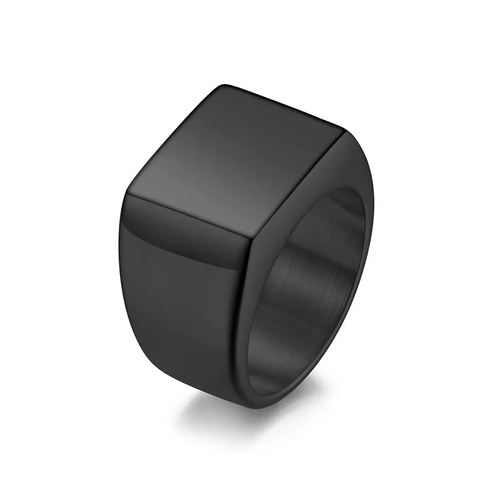 Cadoline Anello con sigillo quadrato in acciaio inossidabile da uomo, 14 mm, nero, taglia 11 - immagine 1