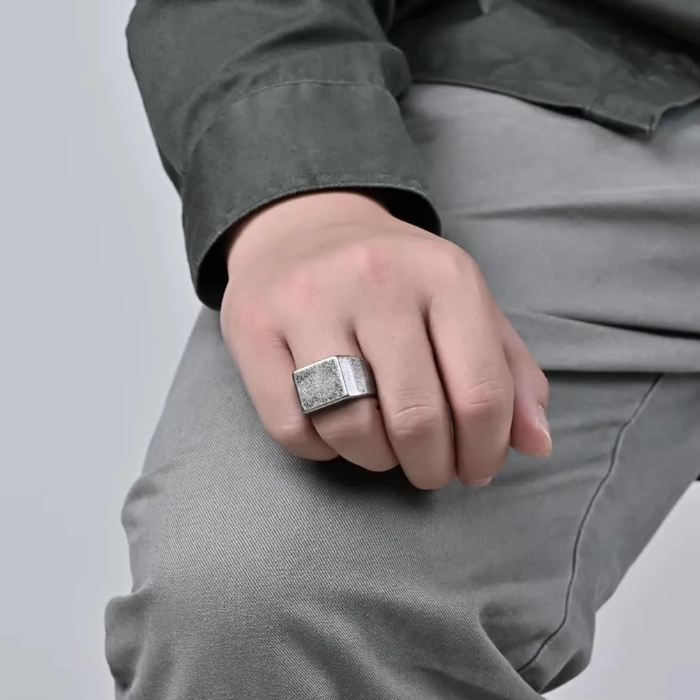 Cadoline Anello con sigillo quadrato in acciaio inossidabile da uomo, 14 mm, nero, taglia 11 - immagine 4