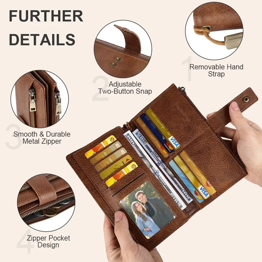 Vicloon Portafoglio Donna con Protezione RFID, Portafoglio Donna in Pelle PU, con 24 Scomparti per Carte di Credito, Tracolla Staccabile, Cerniera, Portafoglio Donna Grande, per Borse a Mano, Marrone - immagine 4