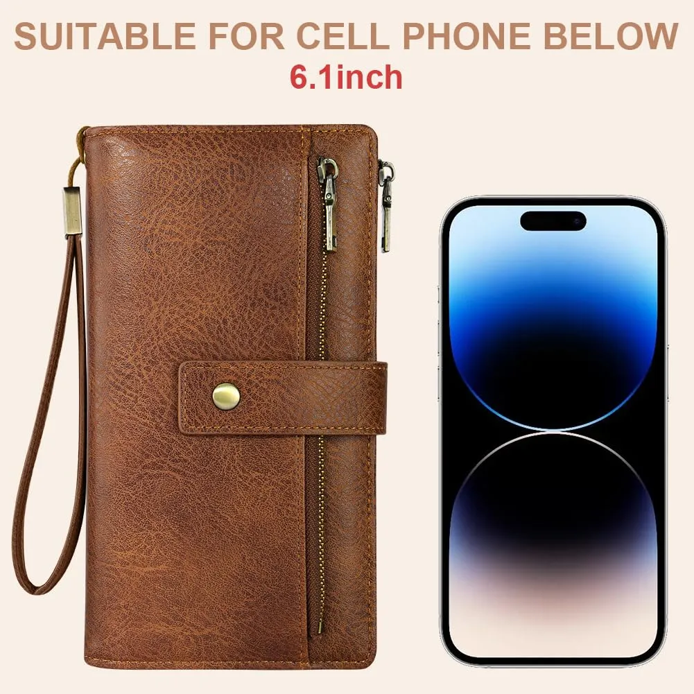 Vicloon Portafoglio Donna con Protezione RFID, Portafoglio Donna in Pelle PU, con 24 Scomparti per Carte di Credito, Tracolla Staccabile, Cerniera, Portafoglio Donna Grande, per Borse a Mano, Marrone - immagine 6