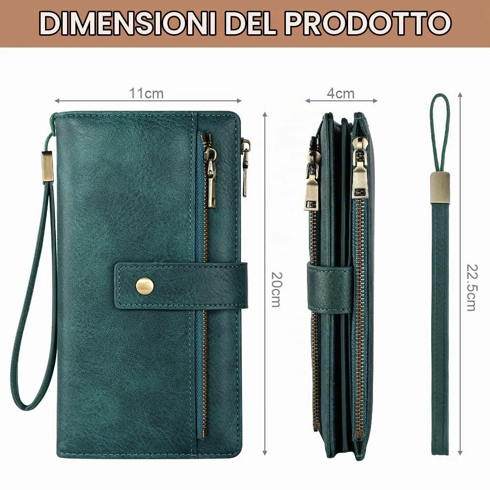 Vicloon Portafoglio Donna con Protezione RFID, Portafoglio Donna in Pelle PU, con 24 Scomparti per Carte di Credito, Tracolla Staccabile, Cerniera, Portafoglio Donna Grande, per Borse a Mano, Blu - immagine 2