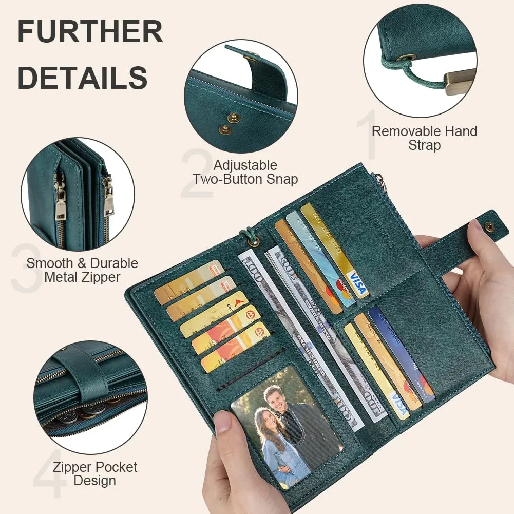 Vicloon Portafoglio Donna con Protezione RFID, Portafoglio Donna in Pelle PU, con 24 Scomparti per Carte di Credito, Tracolla Staccabile, Cerniera, Portafoglio Donna Grande, per Borse a Mano, Blu - immagine 4