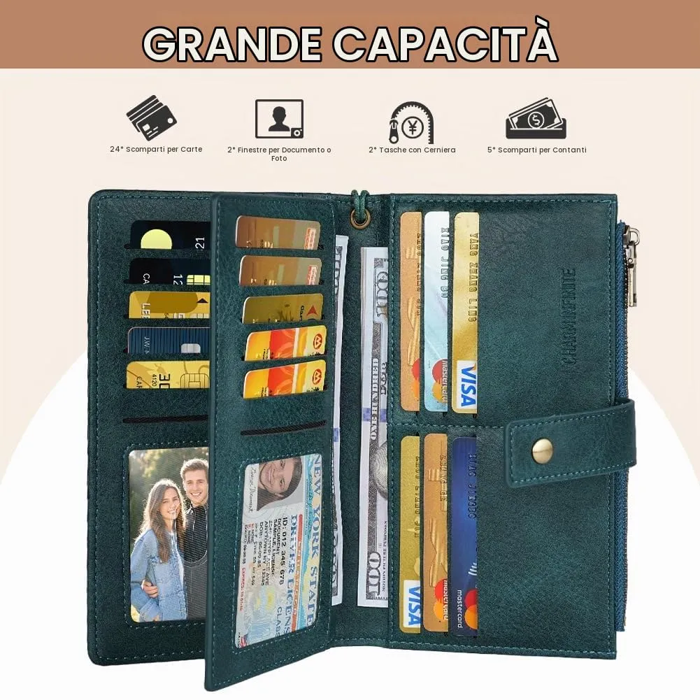 Vicloon Portafoglio Donna con Protezione RFID, Portafoglio Donna in Pelle PU, con 24 Scomparti per Carte di Credito, Tracolla Staccabile, Cerniera, Portafoglio Donna Grande, per Borse a Mano, Blu - immagine 5