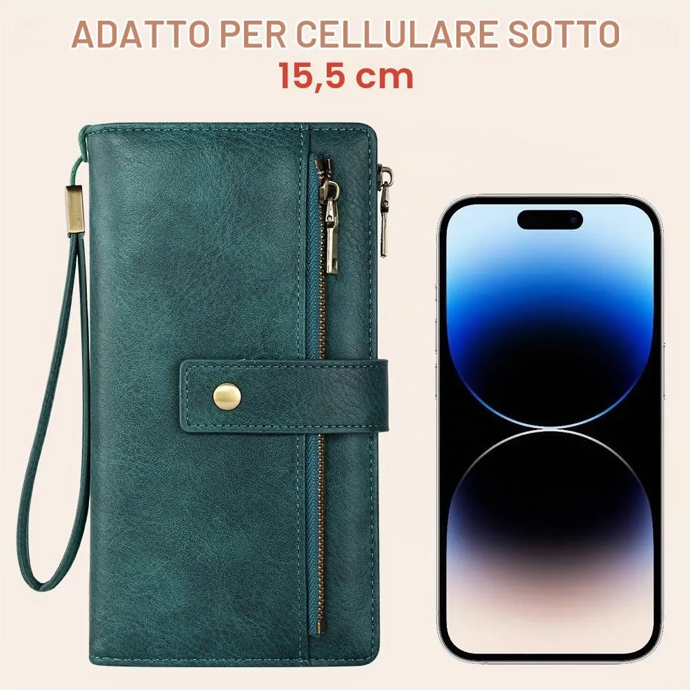 Vicloon Portafoglio Donna con Protezione RFID, Portafoglio Donna in Pelle PU, con 24 Scomparti per Carte di Credito, Tracolla Staccabile, Cerniera, Portafoglio Donna Grande, per Borse a Mano, Blu - immagine 6
