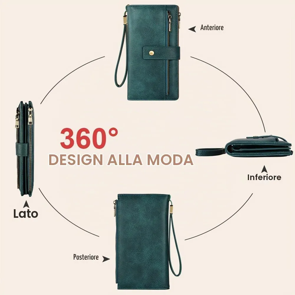 Vicloon Portafoglio Donna con Protezione RFID, Portafoglio Donna in Pelle PU, con 24 Scomparti per Carte di Credito, Tracolla Staccabile, Cerniera, Portafoglio Donna Grande, per Borse a Mano, Blu - immagine 7