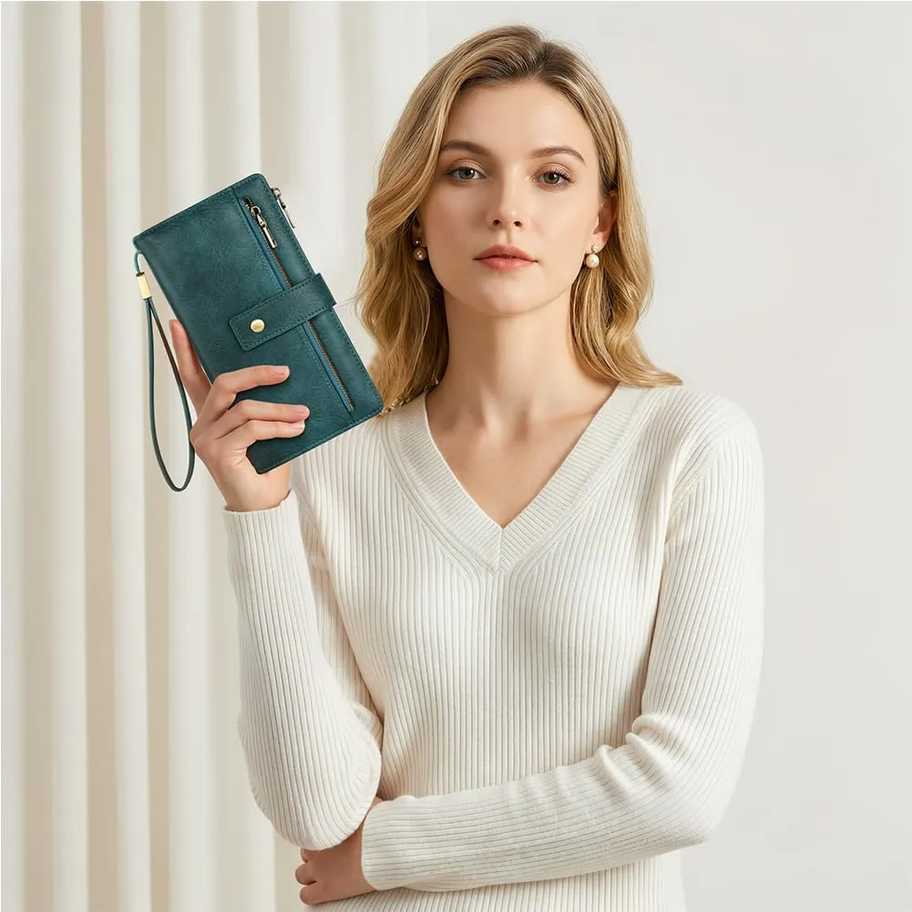 Vicloon Portafoglio Donna con Protezione RFID, Portafoglio Donna in Pelle PU, con 24 Scomparti per Carte di Credito, Tracolla Staccabile, Cerniera, Portafoglio Donna Grande, per Borse a Mano, Blu - immagine 8