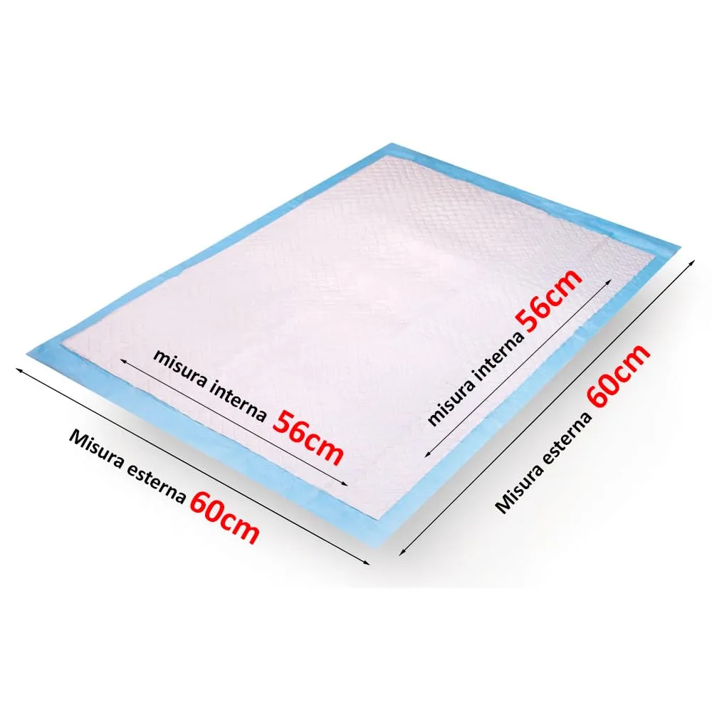 100 Traversine Cani Igieniche 60x60 cm – 5 Strati Super Assorbenti con Gel, Asciugatura Rapida, Senza Perdite, E Inodore per Cuccioli e Cani Anziani, Casa e Auto - immagine 2