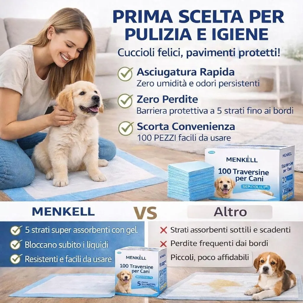 100 Traversine Cani Igieniche 60x60 cm – 5 Strati Super Assorbenti con Gel, Asciugatura Rapida, Senza Perdite, E Inodore per Cuccioli e Cani Anziani, Casa e Auto - immagine 4
