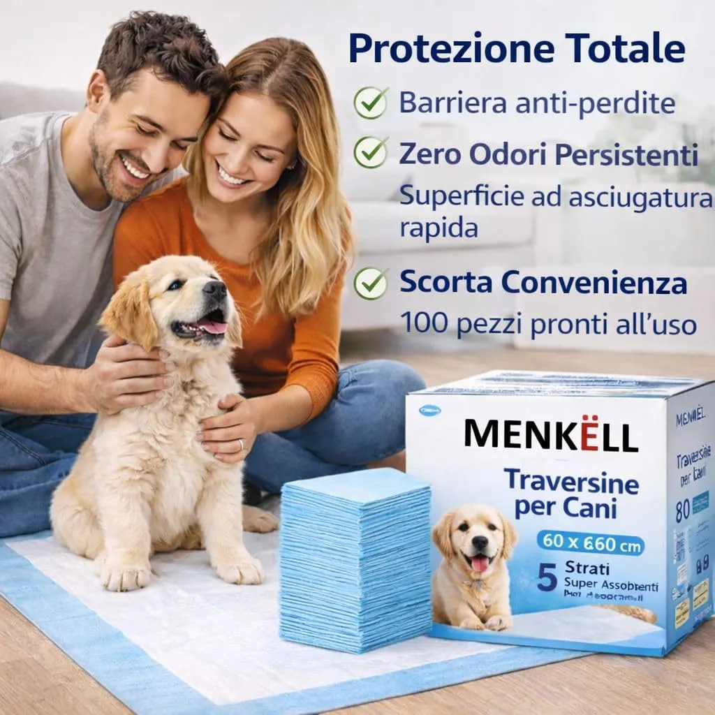 100 Traversine Cani Igieniche 60x60 cm – 5 Strati Super Assorbenti con Gel, Asciugatura Rapida, Senza Perdite, E Inodore per Cuccioli e Cani Anziani, Casa e Auto - immagine 5