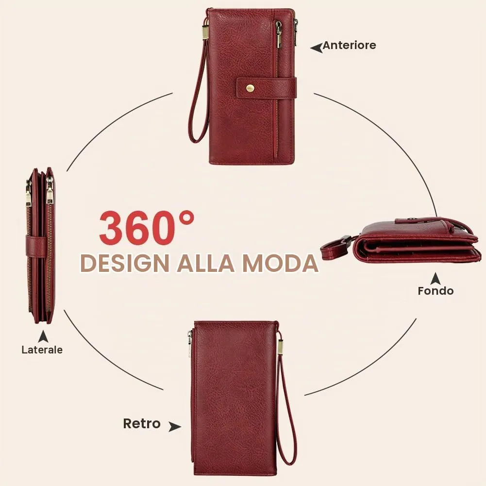 Vicloon Portafoglio Donna con Protezione RFID, Portafoglio Donna in Pelle PU, con 24 Scomparti per Carte di Credito, Tracolla Staccabile, Cerniera, Portafoglio Donna Grande, per Borse a Mano, Borgogna - immagine 6