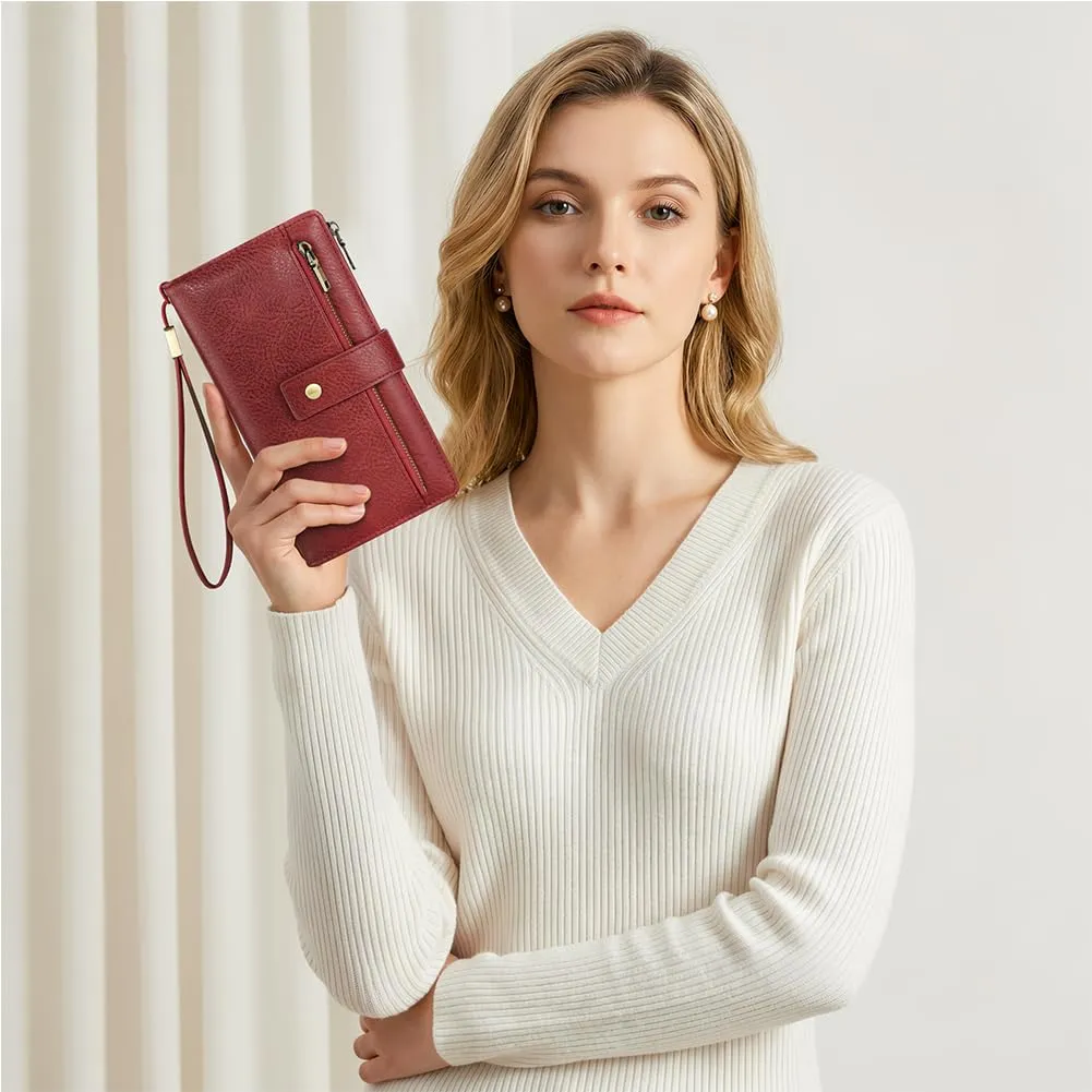 Vicloon Portafoglio Donna con Protezione RFID, Portafoglio Donna in Pelle PU, con 24 Scomparti per Carte di Credito, Tracolla Staccabile, Cerniera, Portafoglio Donna Grande, per Borse a Mano, Borgogna - immagine 7