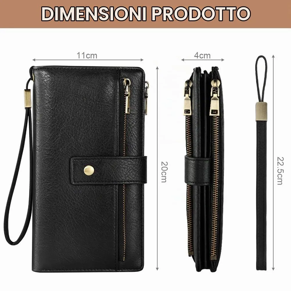 Vicloon Portafoglio Donna con Protezione RFID, Portafoglio Donna in Pelle PU, con 24 Scomparti per Carte di Credito, Tracolla Staccabile, Cerniera, Portafoglio Donna Grande, per Borse a Mano, Nero - immagine 2