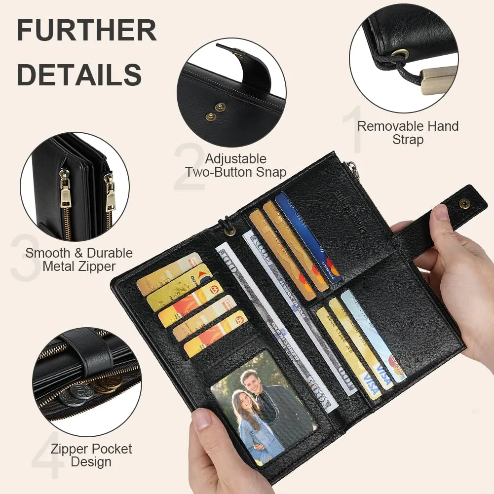 Vicloon Portafoglio Donna con Protezione RFID, Portafoglio Donna in Pelle PU, con 24 Scomparti per Carte di Credito, Tracolla Staccabile, Cerniera, Portafoglio Donna Grande, per Borse a Mano, Nero - immagine 4