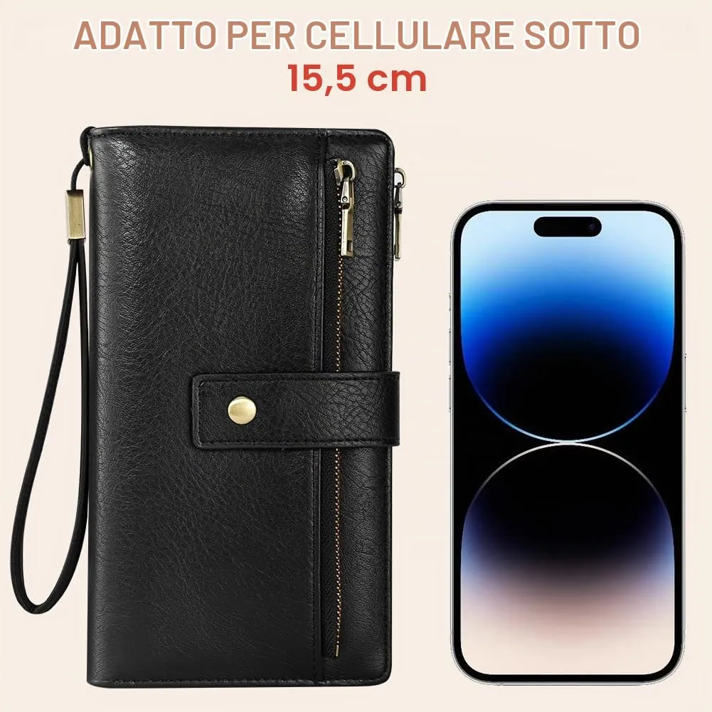 Vicloon Portafoglio Donna con Protezione RFID, Portafoglio Donna in Pelle PU, con 24 Scomparti per Carte di Credito, Tracolla Staccabile, Cerniera, Portafoglio Donna Grande, per Borse a Mano, Nero - immagine 6