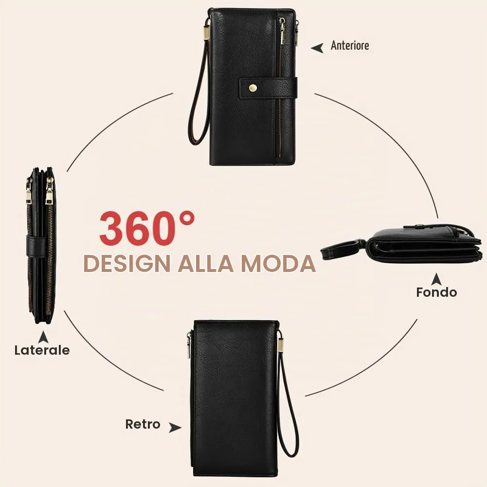 Vicloon Portafoglio Donna con Protezione RFID, Portafoglio Donna in Pelle PU, con 24 Scomparti per Carte di Credito, Tracolla Staccabile, Cerniera, Portafoglio Donna Grande, per Borse a Mano, Nero - immagine 7