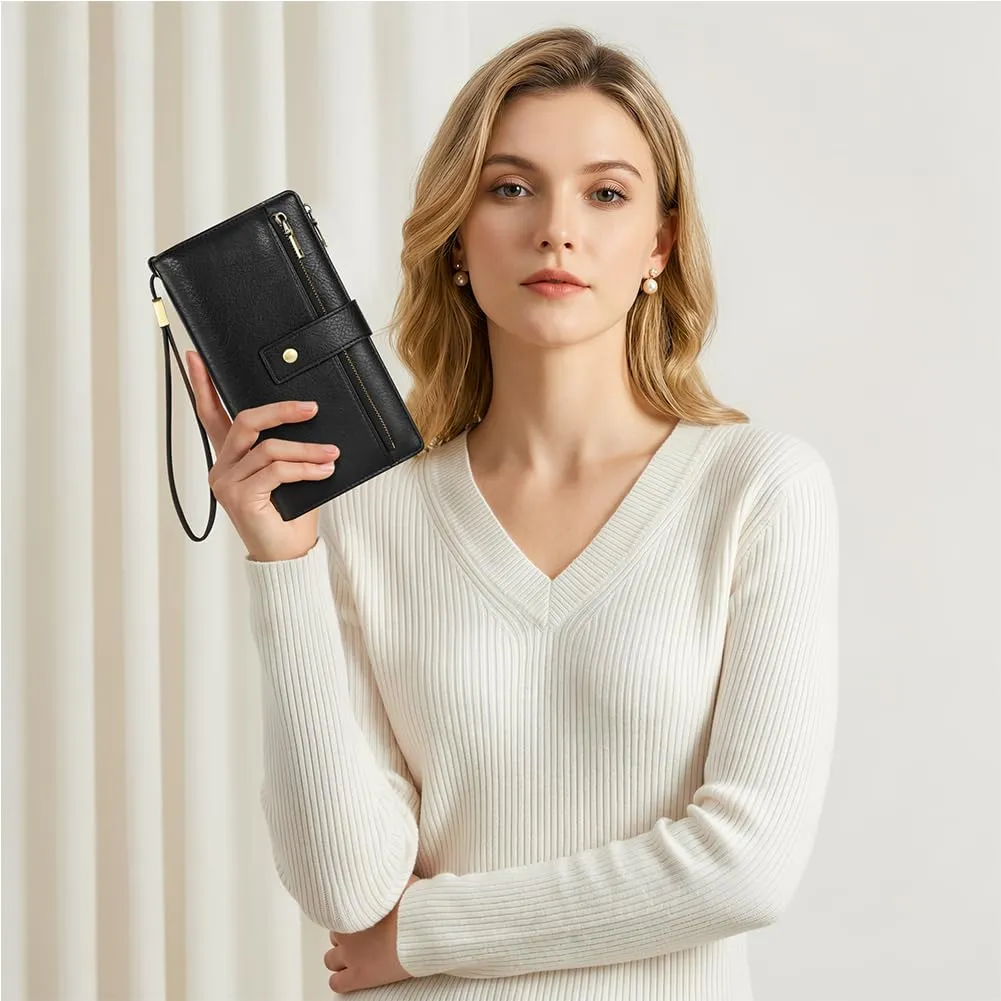 Vicloon Portafoglio Donna con Protezione RFID, Portafoglio Donna in Pelle PU, con 24 Scomparti per Carte di Credito, Tracolla Staccabile, Cerniera, Portafoglio Donna Grande, per Borse a Mano, Nero - immagine 8