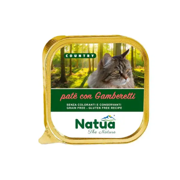 Natua Country Cat Adult Patè Grain Free 100 gr Gamberetti - confezione da 34 pezzi - Cibo umido per gatti - immagine 1