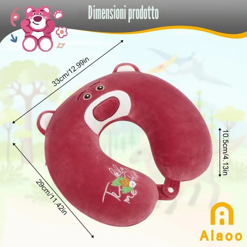 Alaoo Cuscino da Viaggio per Bambini, Cuscino Portatile, Orso Fragola - immagine 2